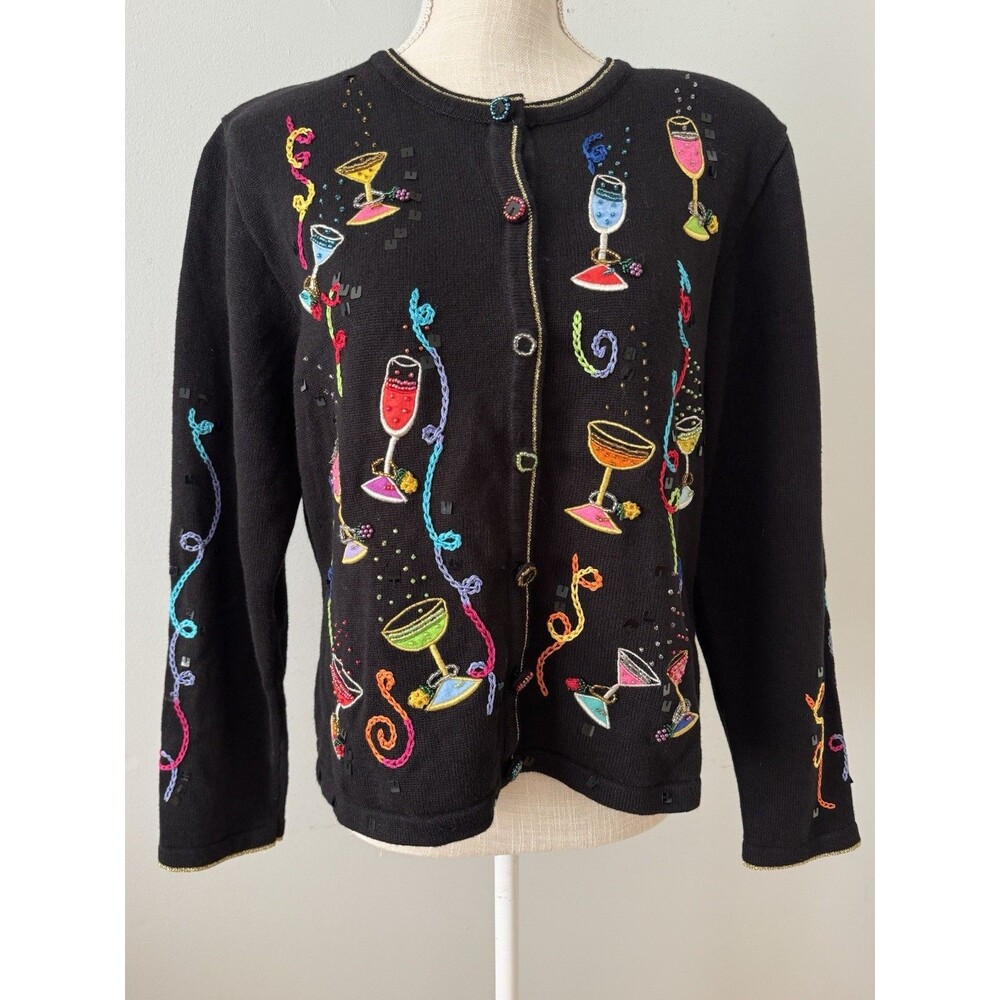 BEREK Party Cocktail Drinks Martini New Years Cardigan Sweater Beads Sequins L